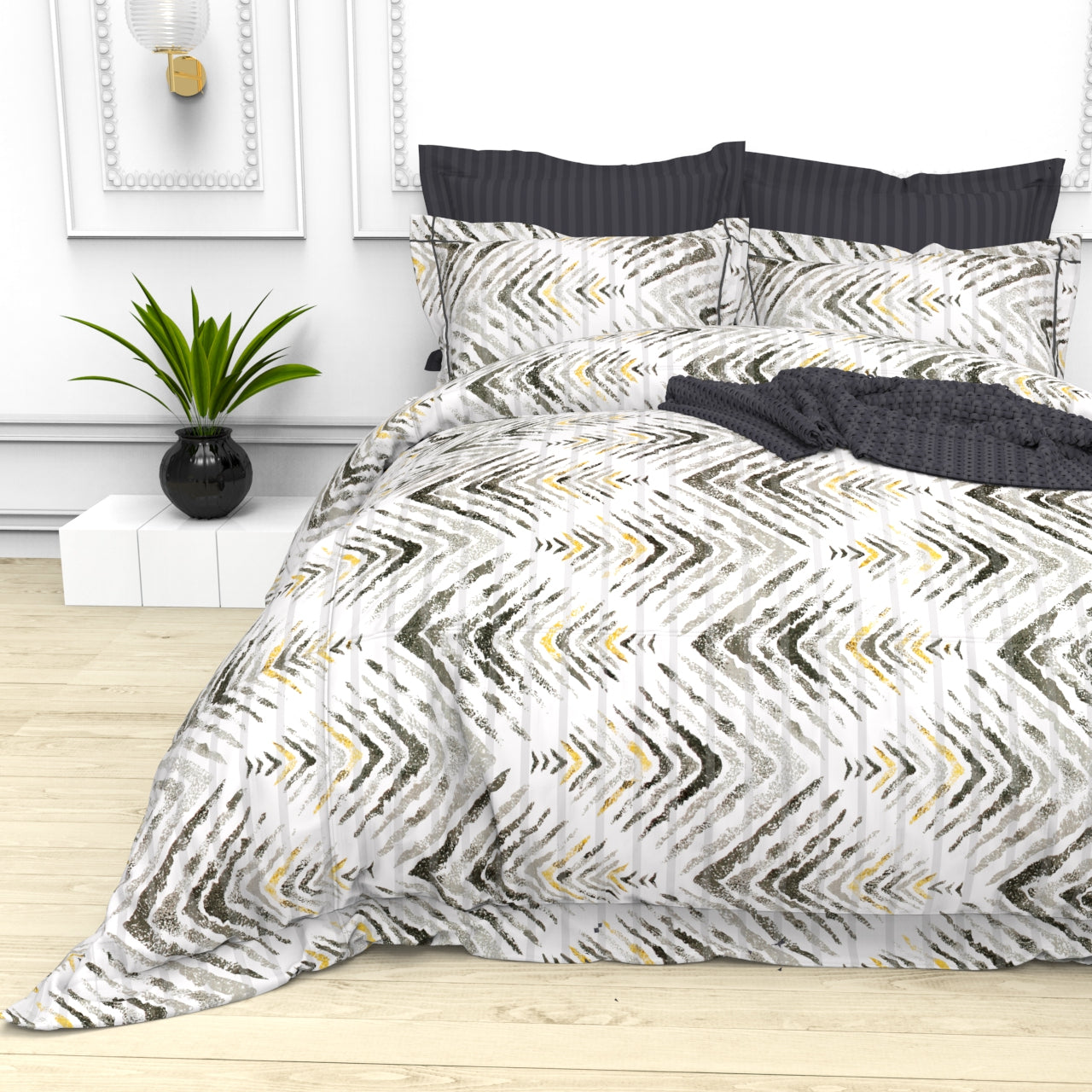 Christie King Size Self-Striped Satin Bedsheet Set (4 Pillow Covers)