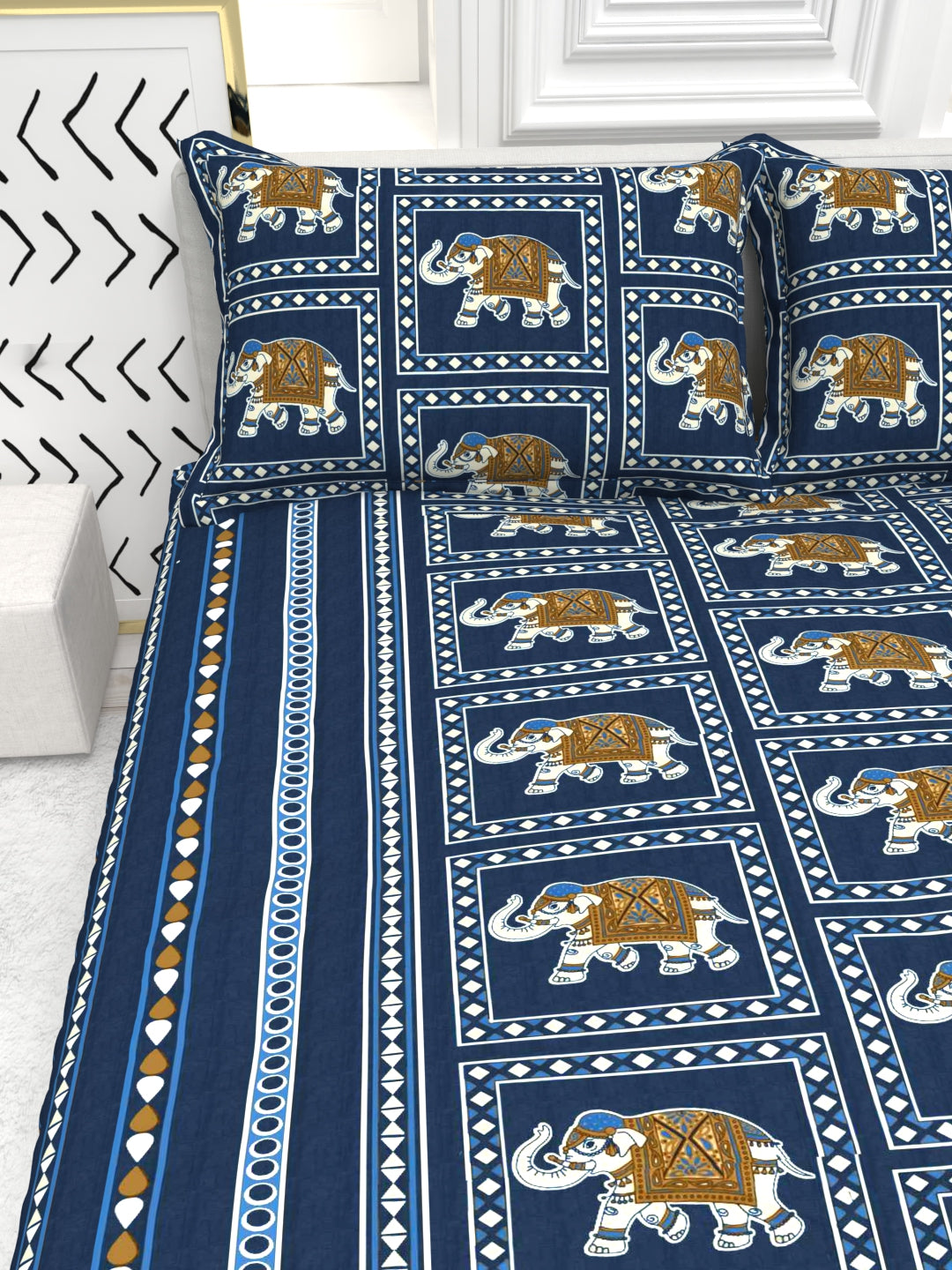 Bruno King Size Reactive Satin Bedsheet Set - Blue