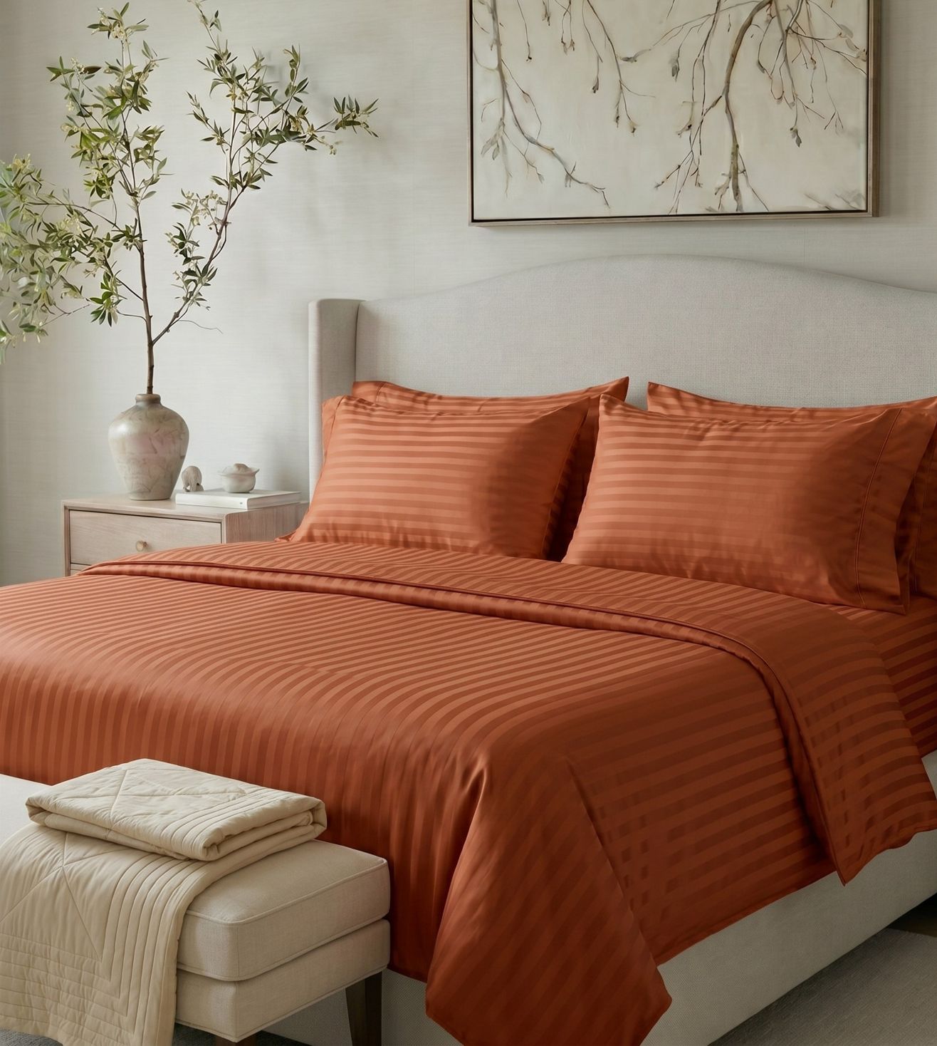 Sapphire 3-Piece 100% Cotton Satin Bedsheet Set - Rust