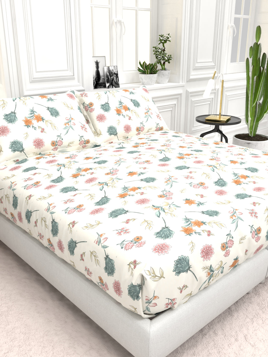 Cider Double Bed Micro-Cotton Sheet Set - Cream & Blush