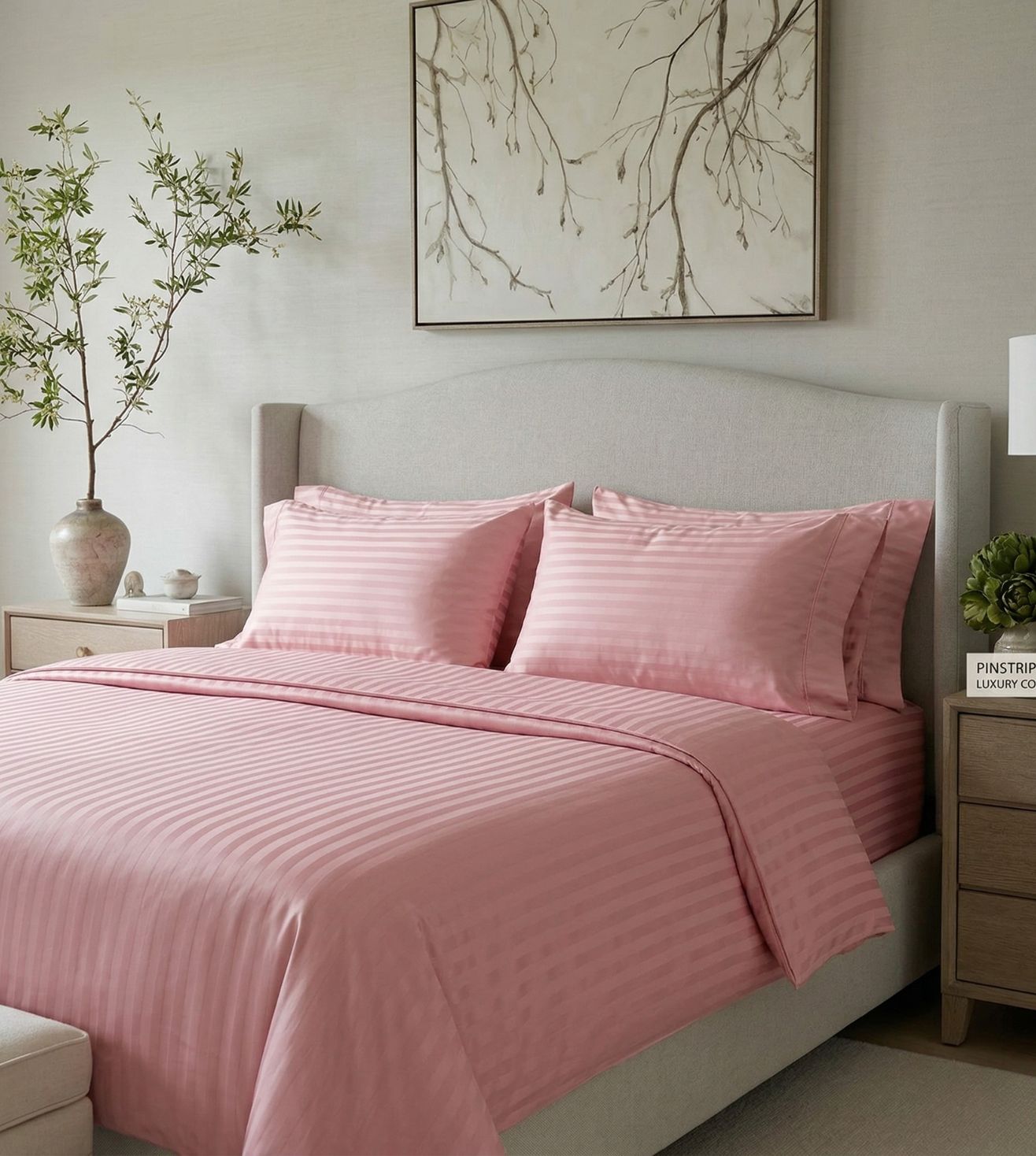 Sapphire 3-Piece 100% Cotton Satin Bedsheet Set - Powder Pink
