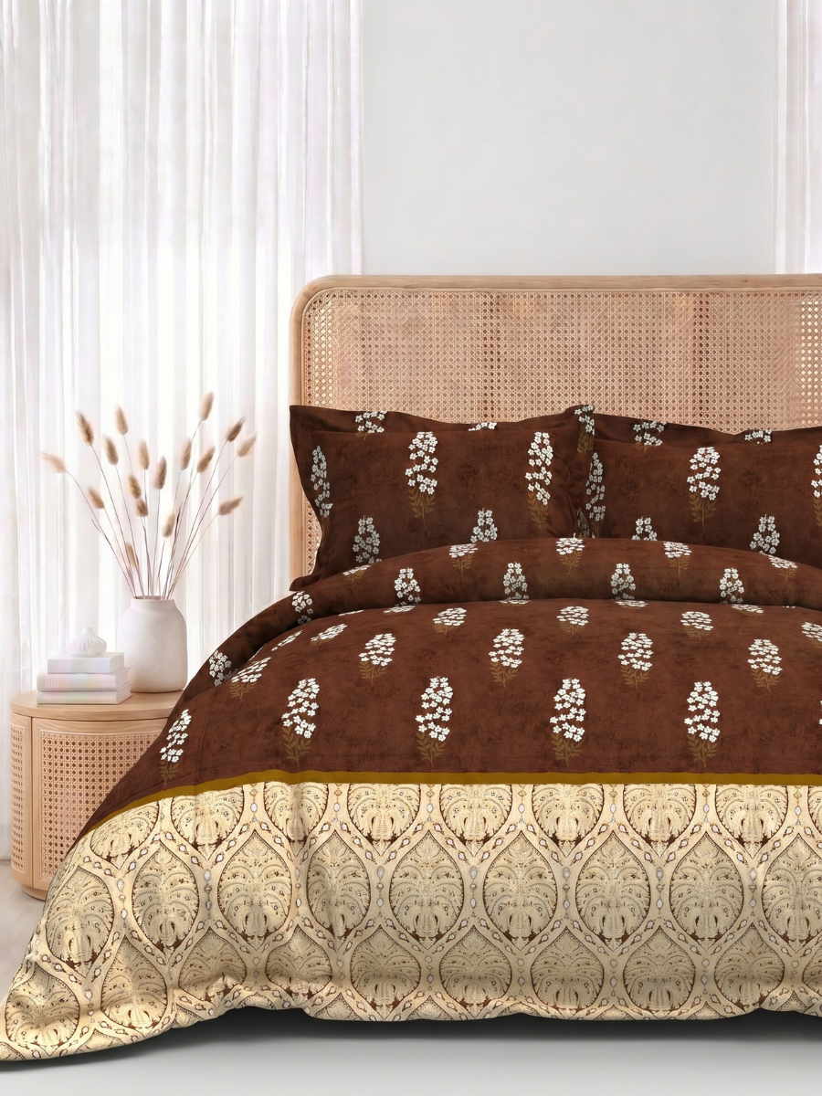 Bruno King Size Reactive Satin Bedsheet Set - Dark Brown