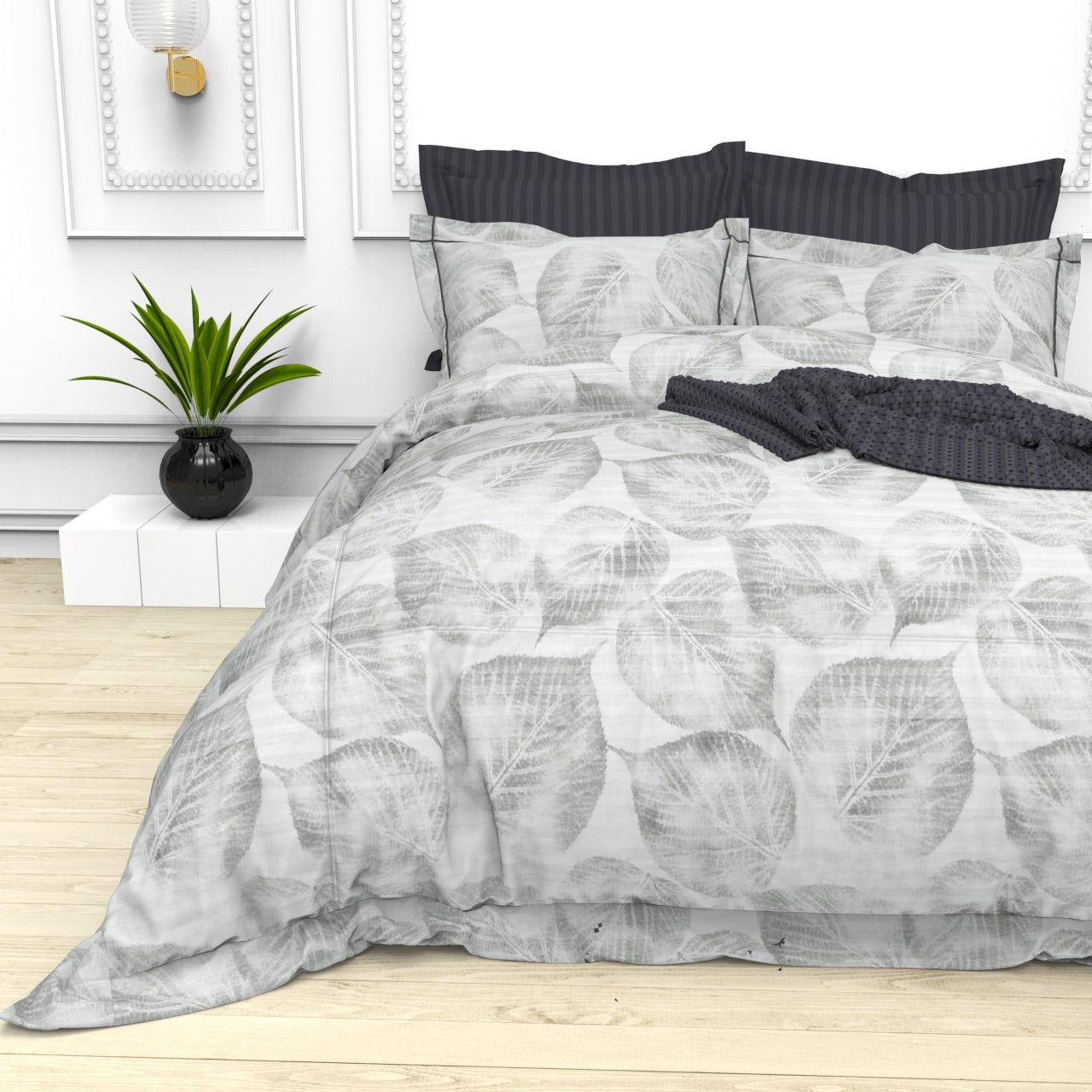Christie King Size Self-Striped Satin Bedsheet Set (4 Pillow Covers)