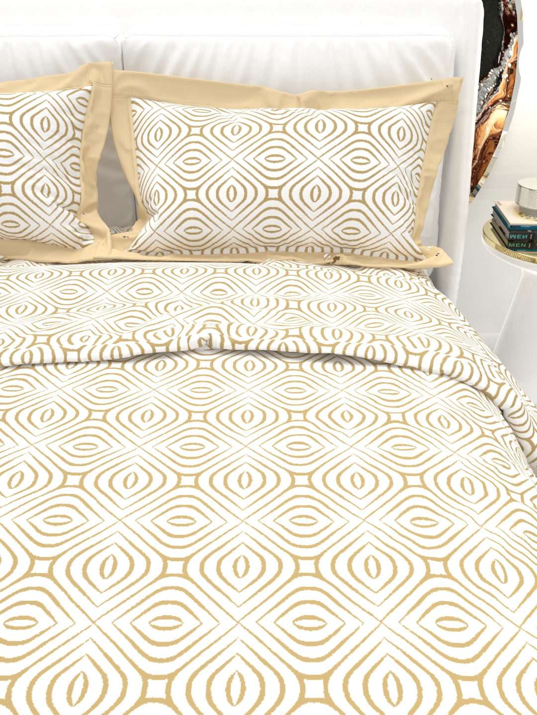 Carnation King Size Bedsheet Set with Contrast Border - Sand