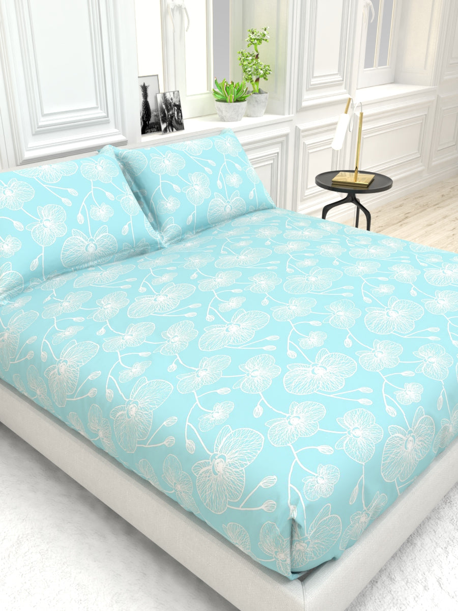 Georgia Double Size Satin Twill Bedsheet Set - Cyan blue