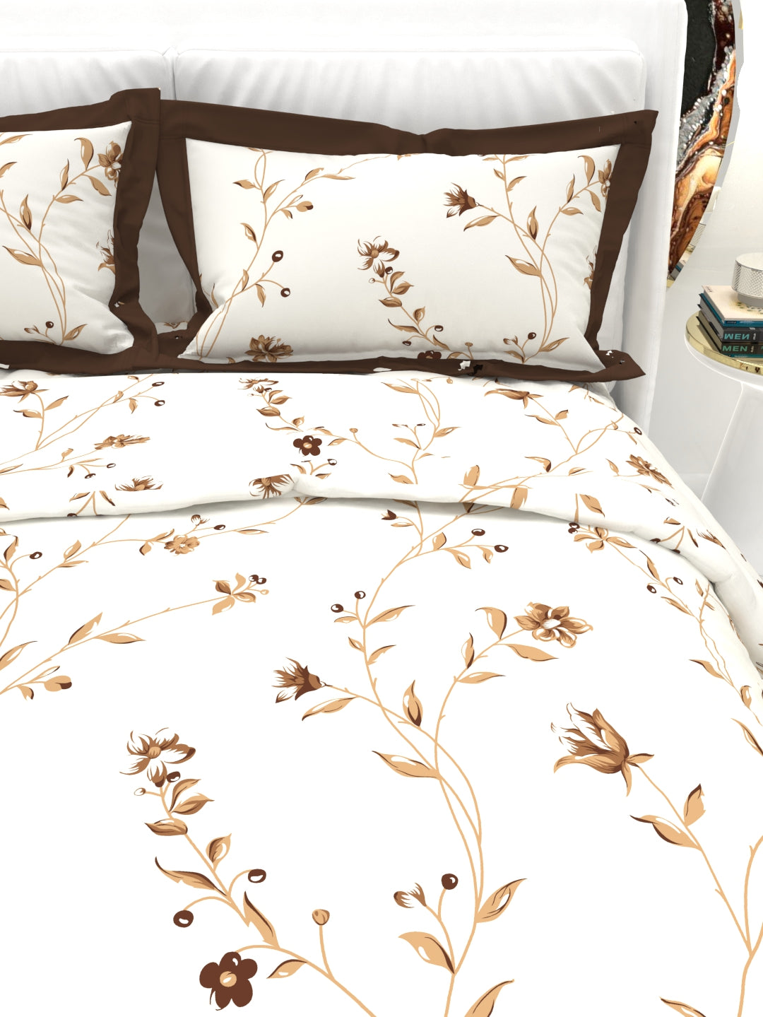Carnation King Size Bedsheet Set with Contrast Border - White & Gray