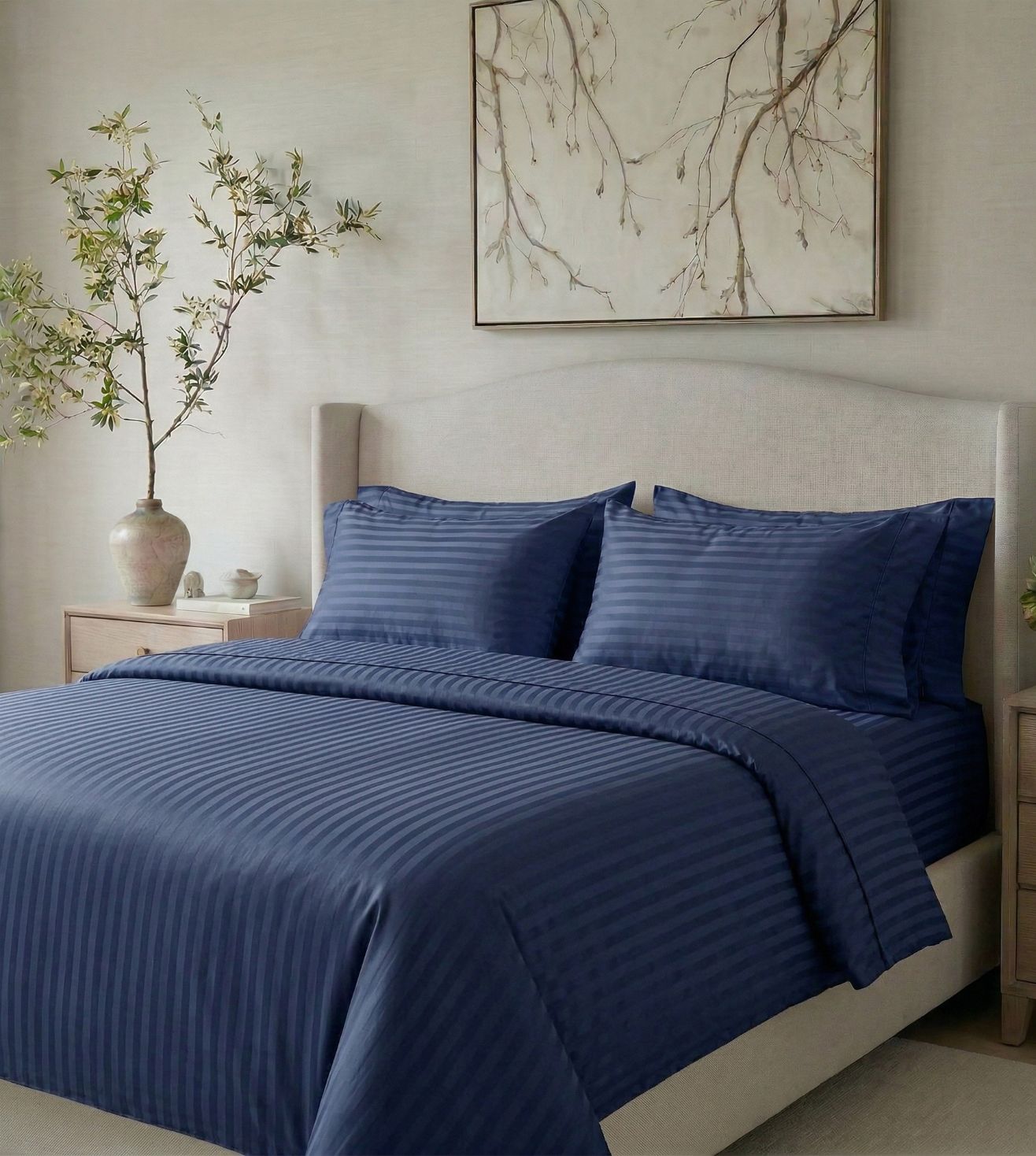Sapphire 3-Piece 100% Cotton Satin Bedsheet Set - Navy Blue