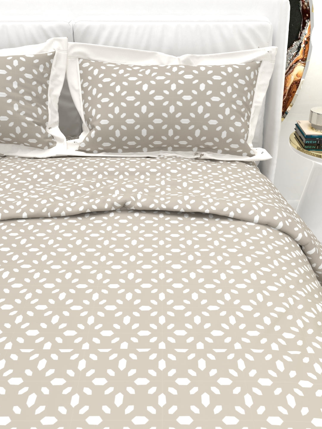 Carnation King Size Bedsheet Set with Contrast Border - Soft Gray