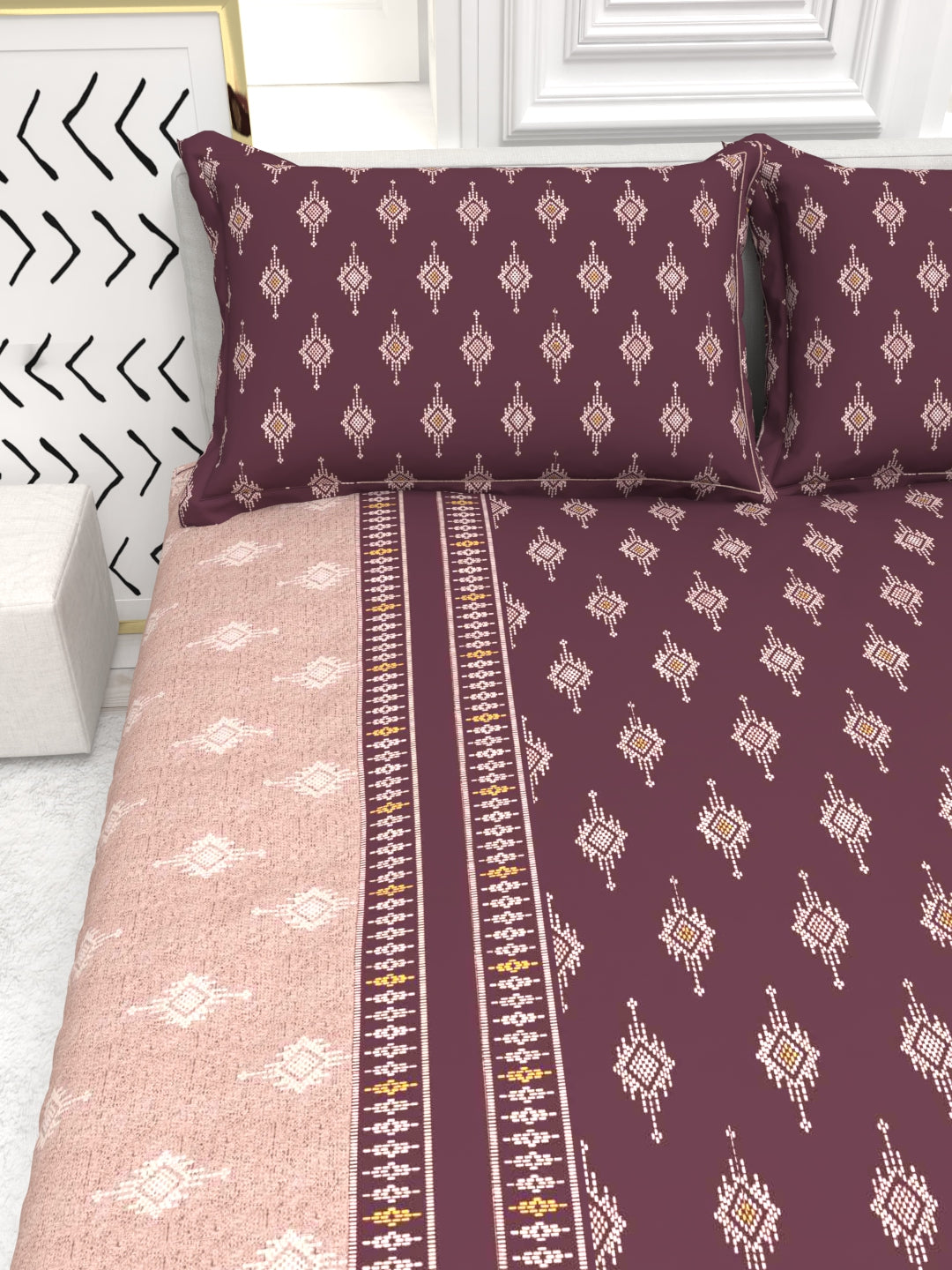 Bruno King Size Reactive Satin Bedsheet Set - Wine