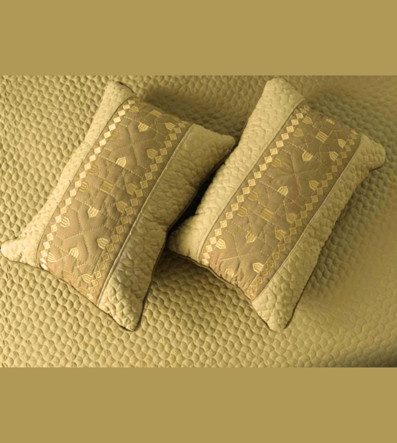Noir 5-Piece Quilted & Embroidered Bedcover Ensemble - Camel