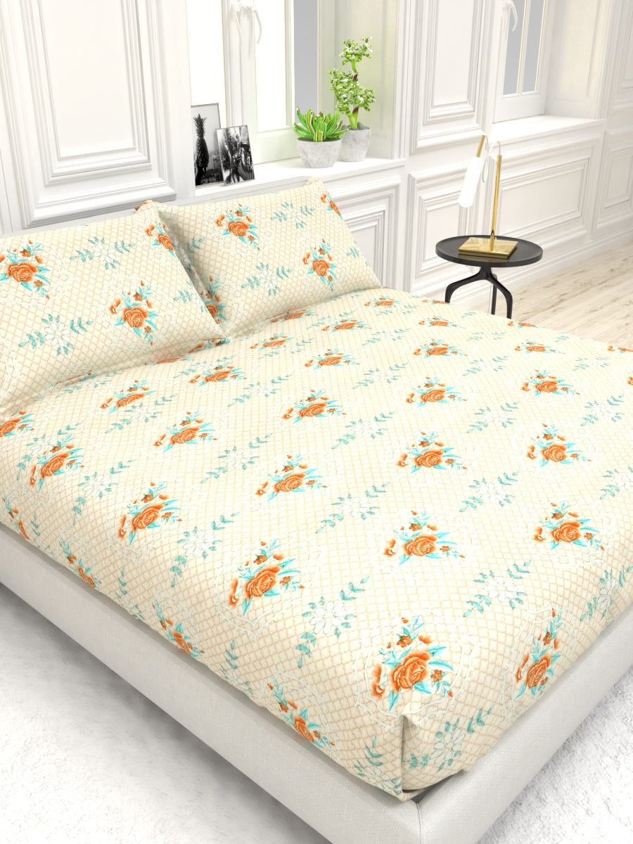 Georgia Double Size Satin Twill Bedsheet Set - Peach & Cream