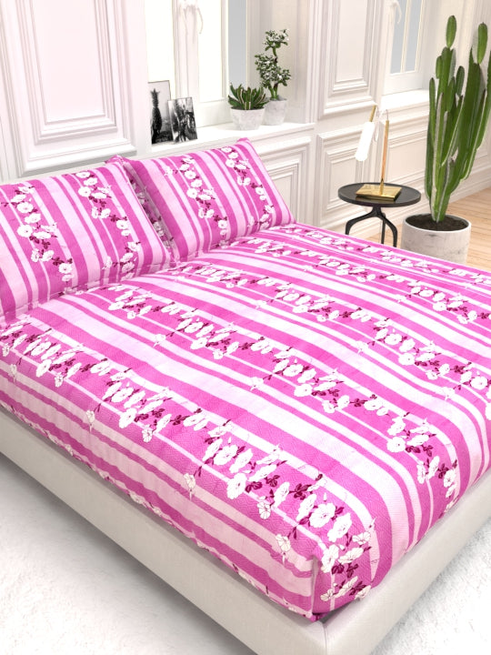 Clay Double Bed Pure Cotton Sheet Set - Fuchsia & White
