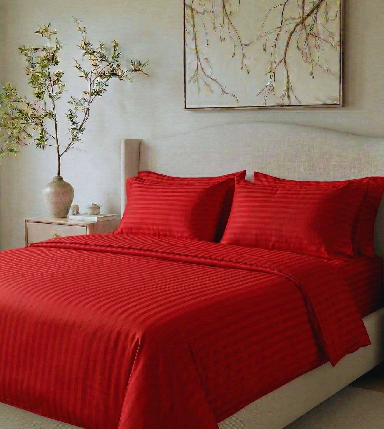 Sapphire 3-Piece 100% Cotton Satin Bedsheet Set - Red