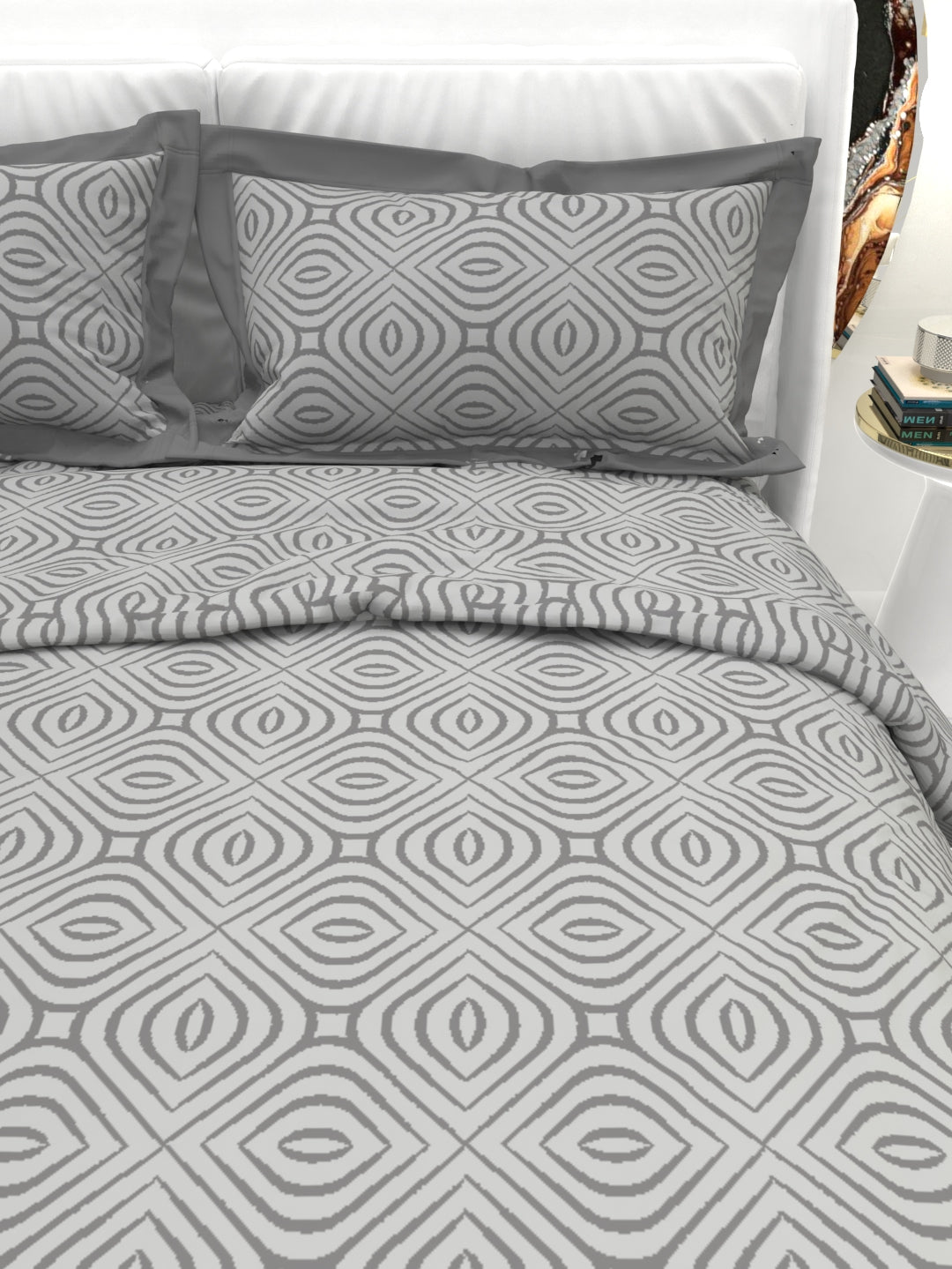 Carnation King Size Bedsheet Set with Contrast Border - Summer Gray