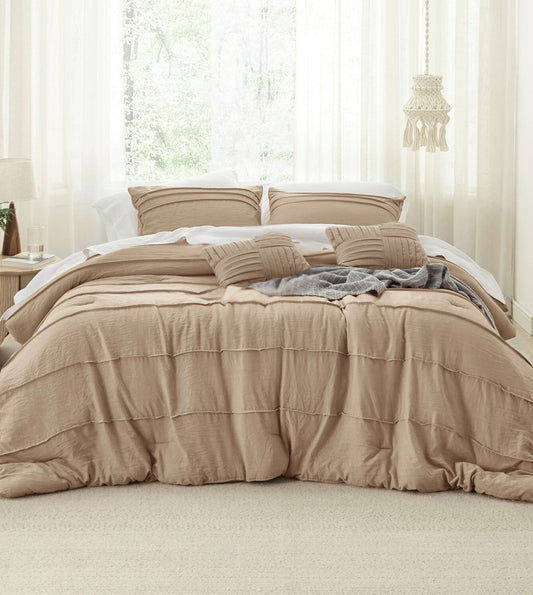 Elysium 5-Piece Hand-Pleated Comforter Ensemble (400Tc Satin) - Taupe
