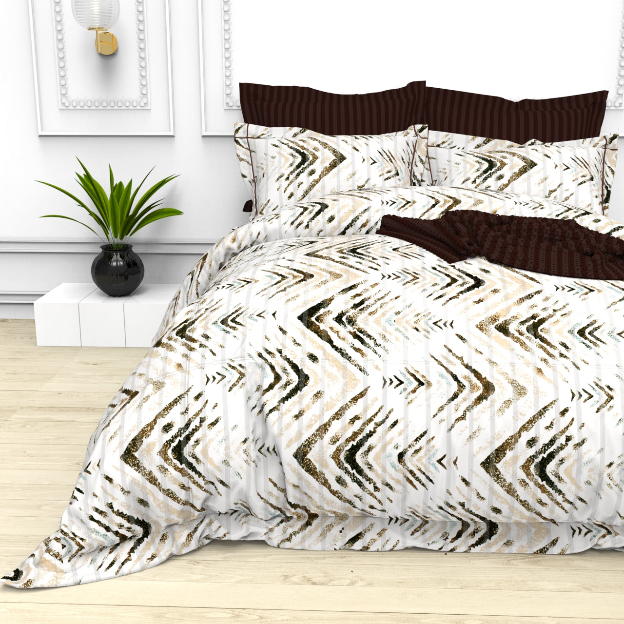 Christie King Size Self-Striped Satin Bedsheet Set (4 Pillow Covers)
