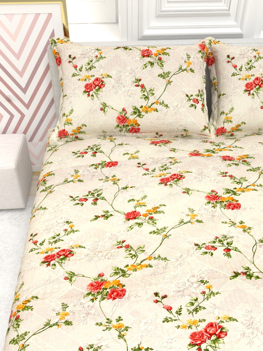 Georgia Double Size Satin Twill Bedsheet Set - Cream & Peach