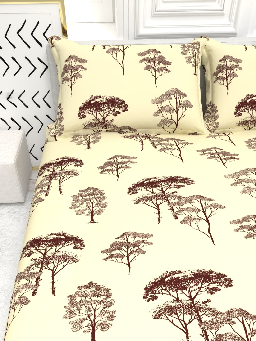 Bruno King Size Reactive Satin Bedsheet Set - Yellow Cream