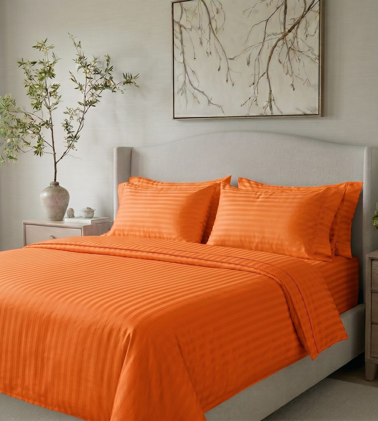 Sapphire 3-Piece 100% Cotton Satin Bedsheet Set - Tangerine Orange