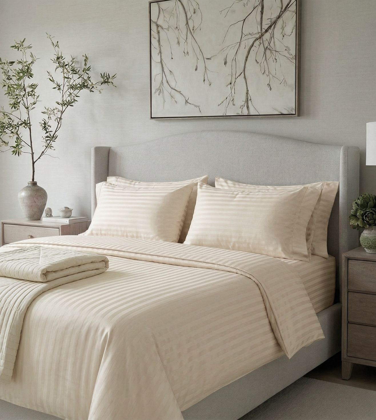 Sapphire 3-Piece 100% Cotton Satin Bedsheet Set - Ivory