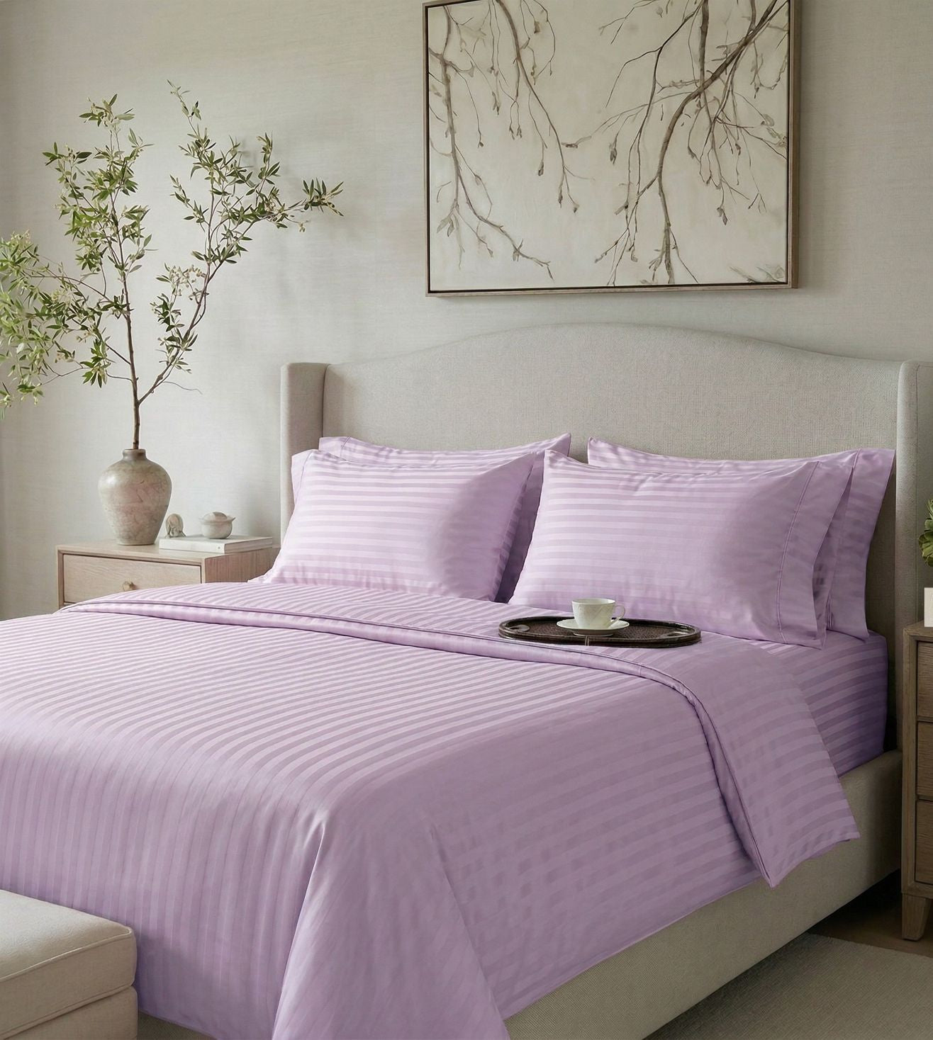 Sapphire 3-Piece 100% Cotton Satin Bedsheet Set - Lavender