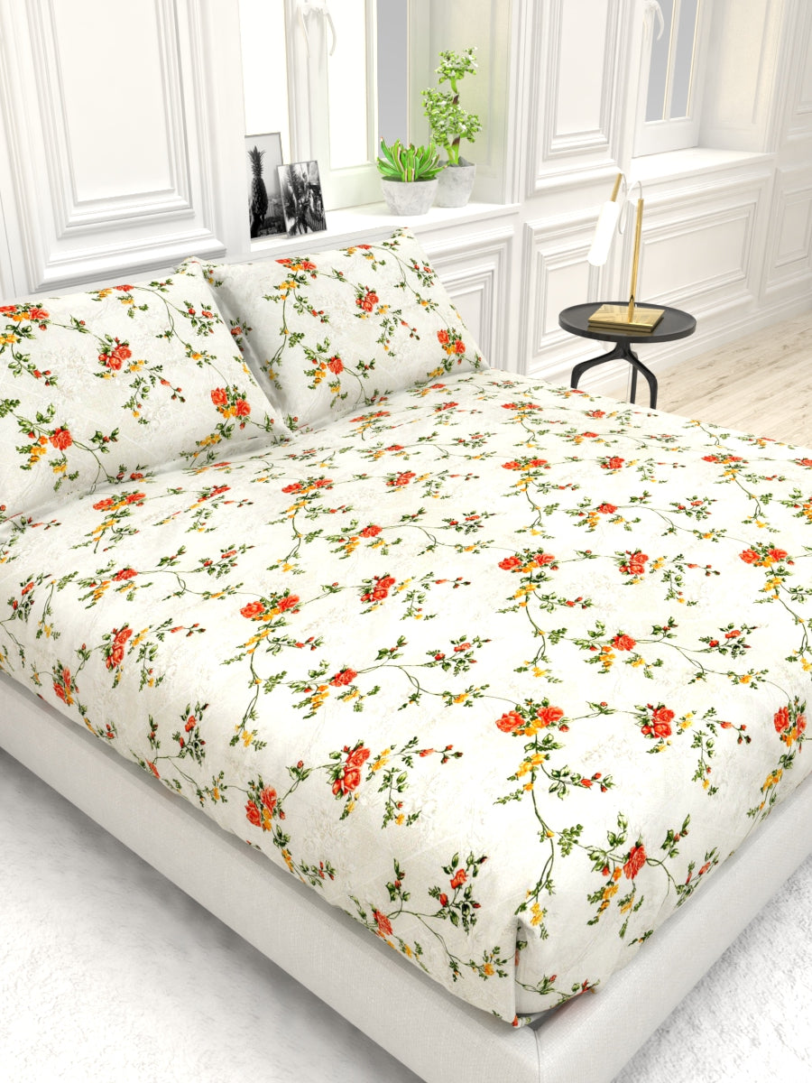 Georgia Double Size Satin Twill Bedsheet Set - Cream & Saffron