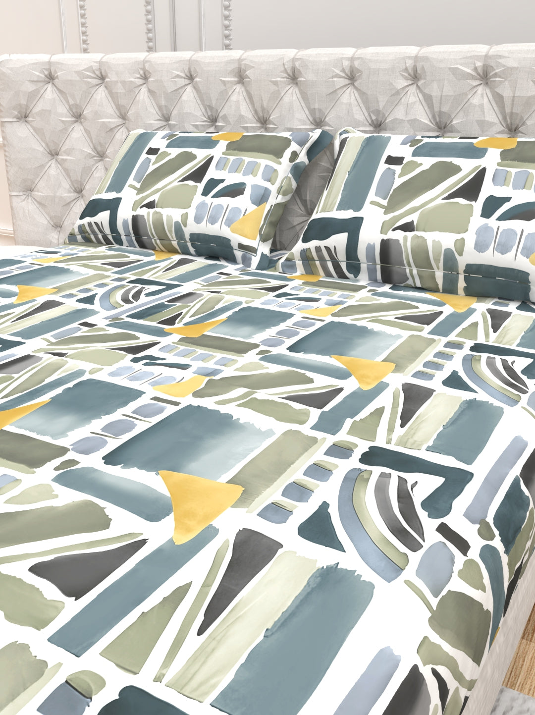 Cider Double Bed Micro-Cotton Sheet Set - Cream & Gray