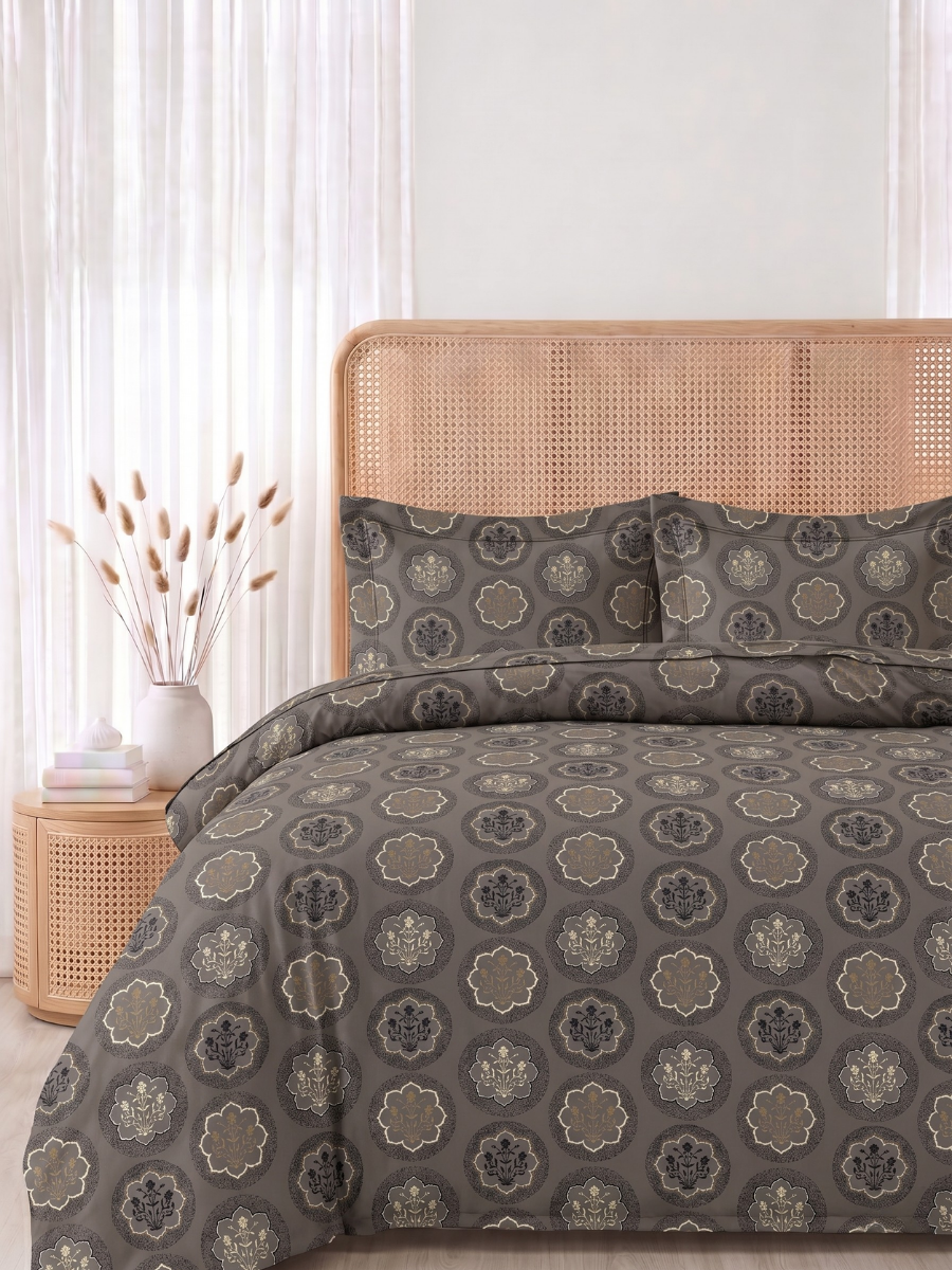 Bruno King Size Reactive Satin Bedsheet Set - Charcoal Grey