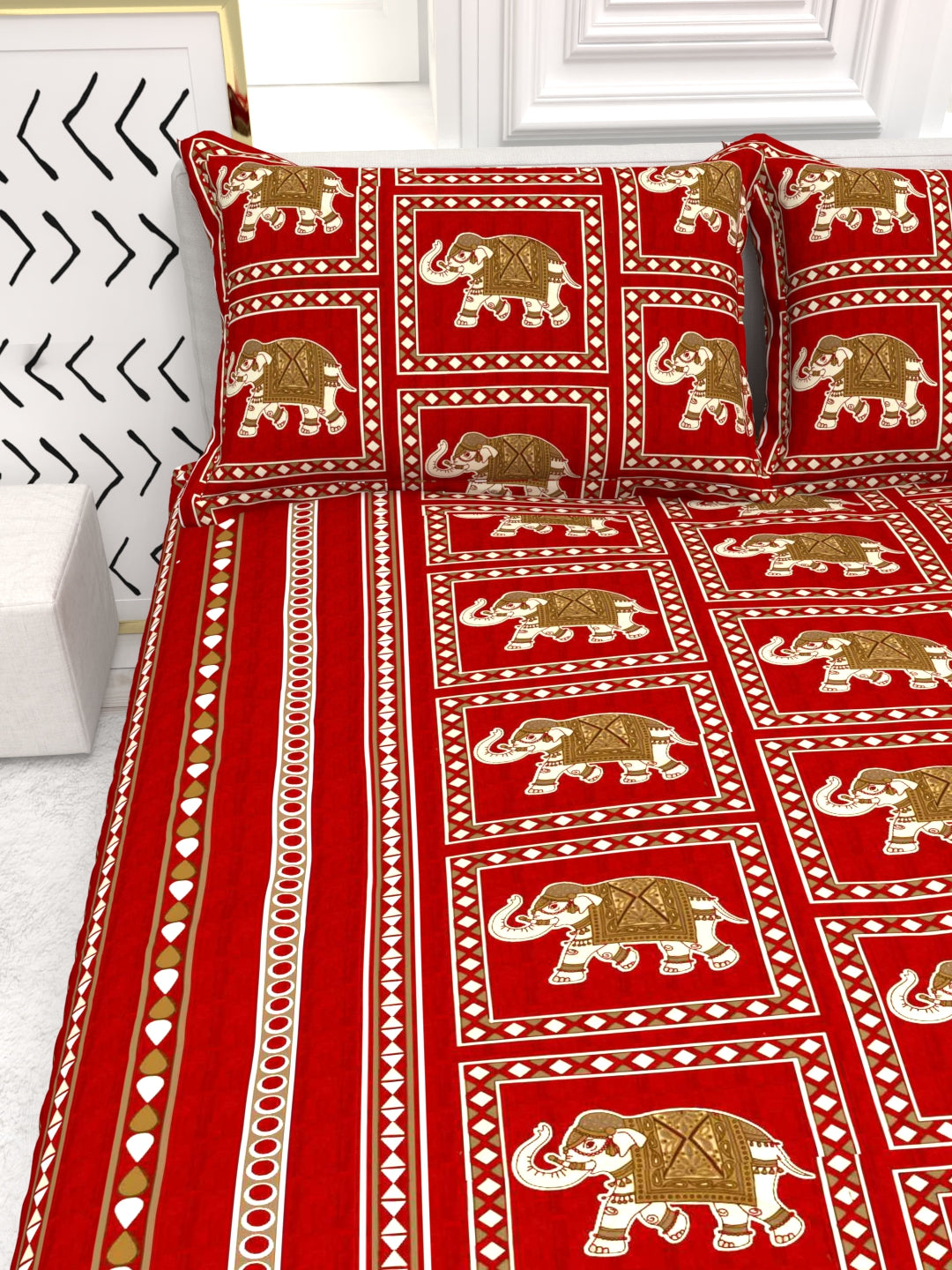 Bruno King Size Reactive Satin Bedsheet Set - Crimson