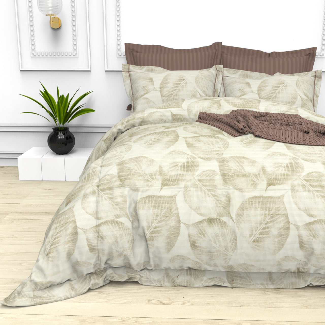 Christie King Size Self-Striped Satin Bedsheet Set (4 Pillow Covers)