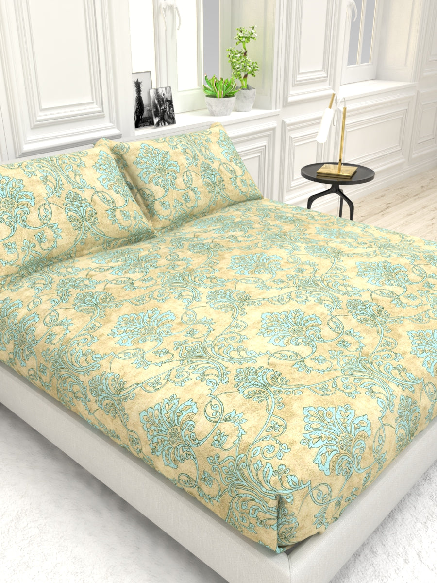 Georgia Double Size Satin Twill Bedsheet Set - Sand & Blue