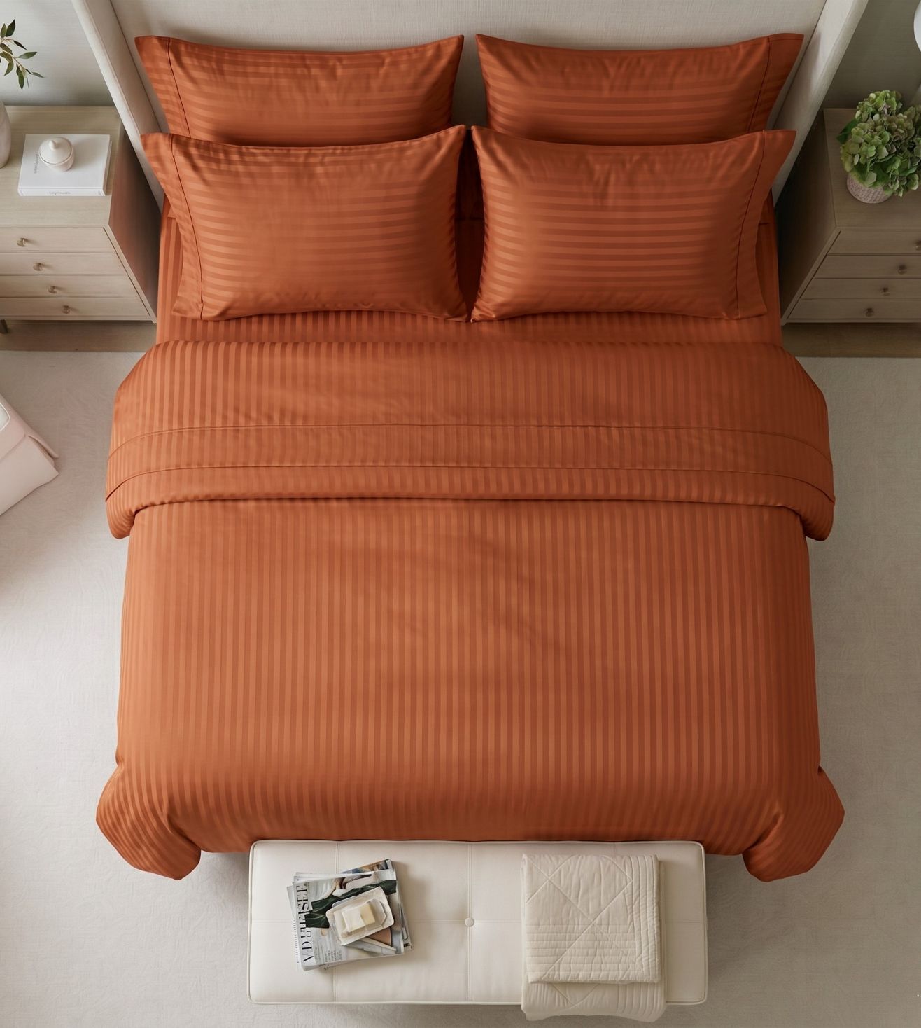 Sapphire 3-Piece 100% Cotton Satin Bedsheet Set - Rust