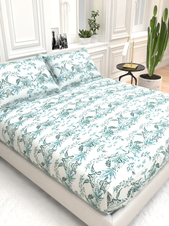 Georgia Double Size Satin Twill Bedsheet Set - White & Cyan