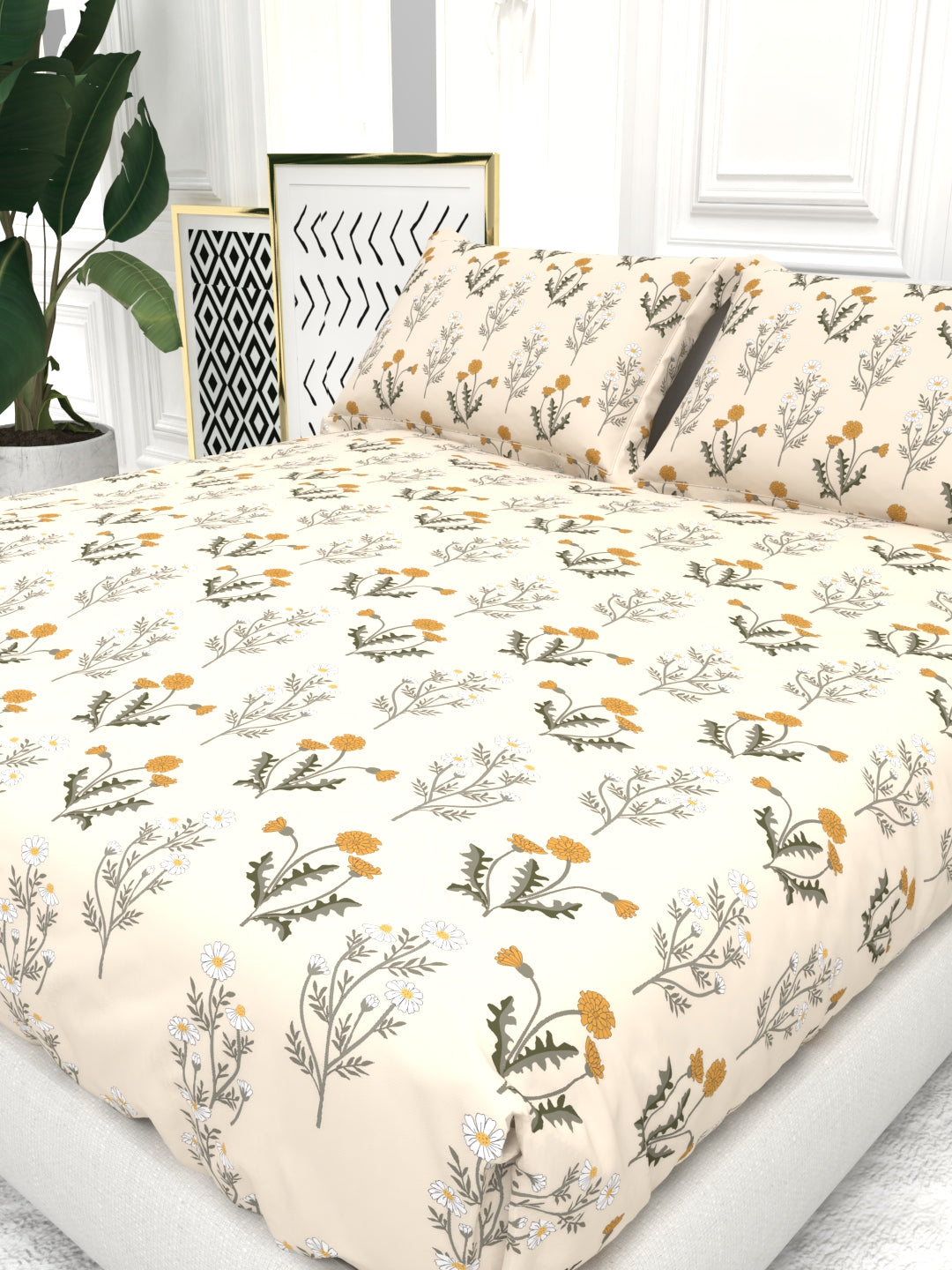 Cider Double Bed Micro-Cotton Sheet Set - Cream & Yellow