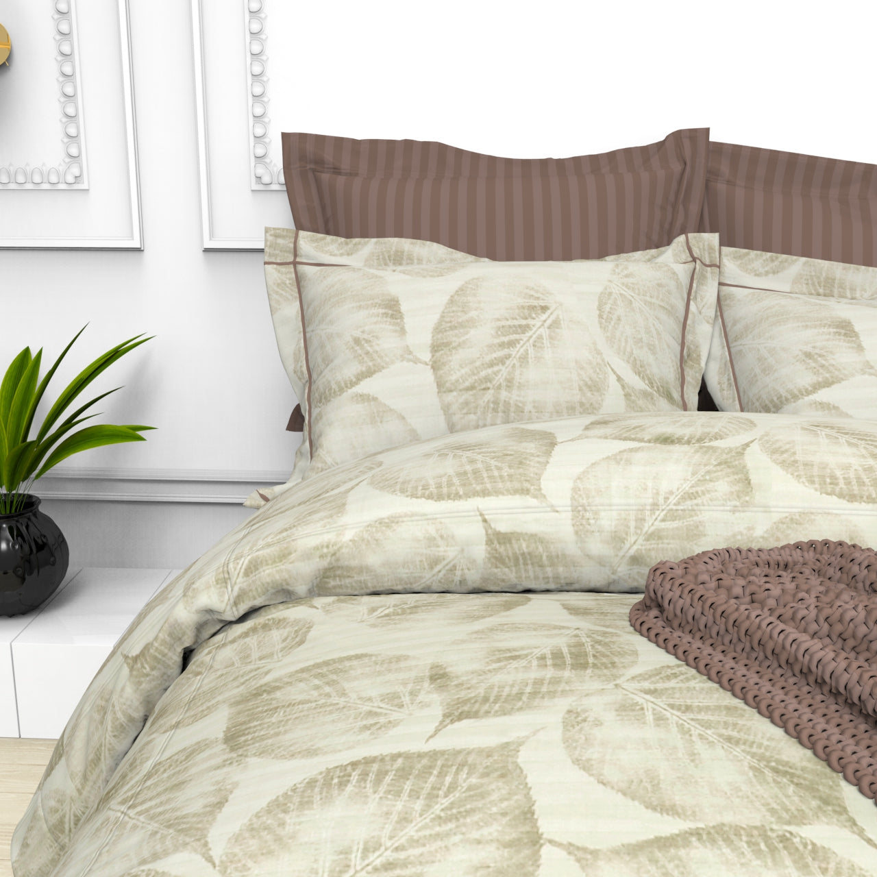 Christie King Size Self-Striped Satin Bedsheet Set (4 Pillow Covers)