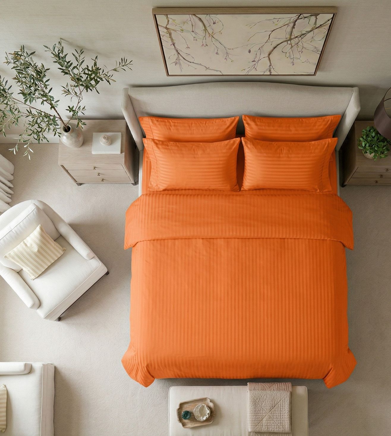 Sapphire 3-Piece 100% Cotton Satin Bedsheet Set - Tangerine Orange