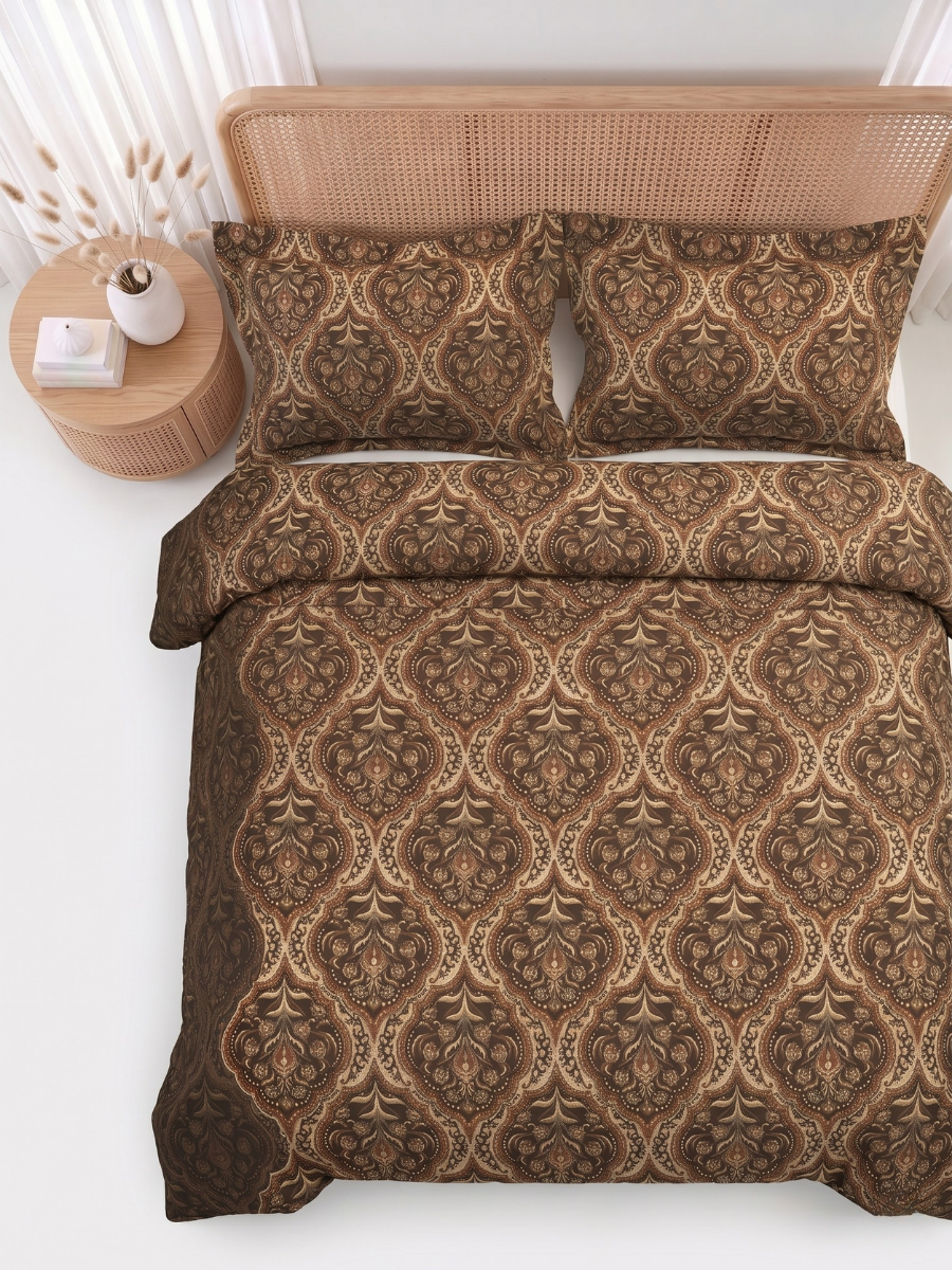 Bruno King Size Reactive Satin Bedsheet Set - Coffee Brown
