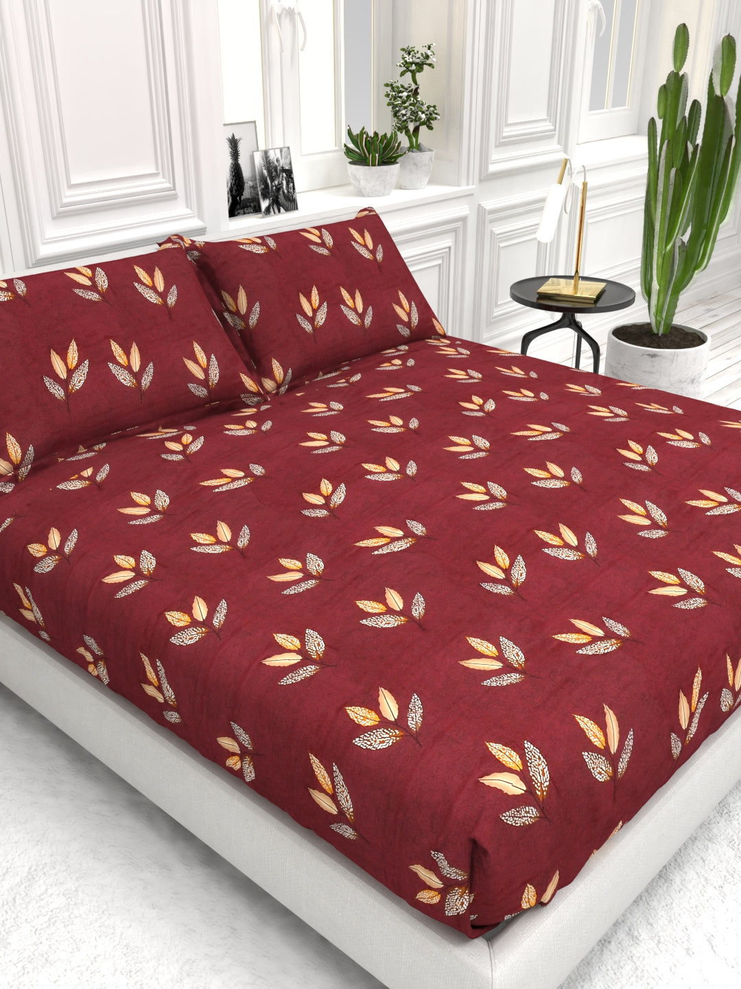 Bruno King Size Reactive Satin Bedsheet Set - Burgundy