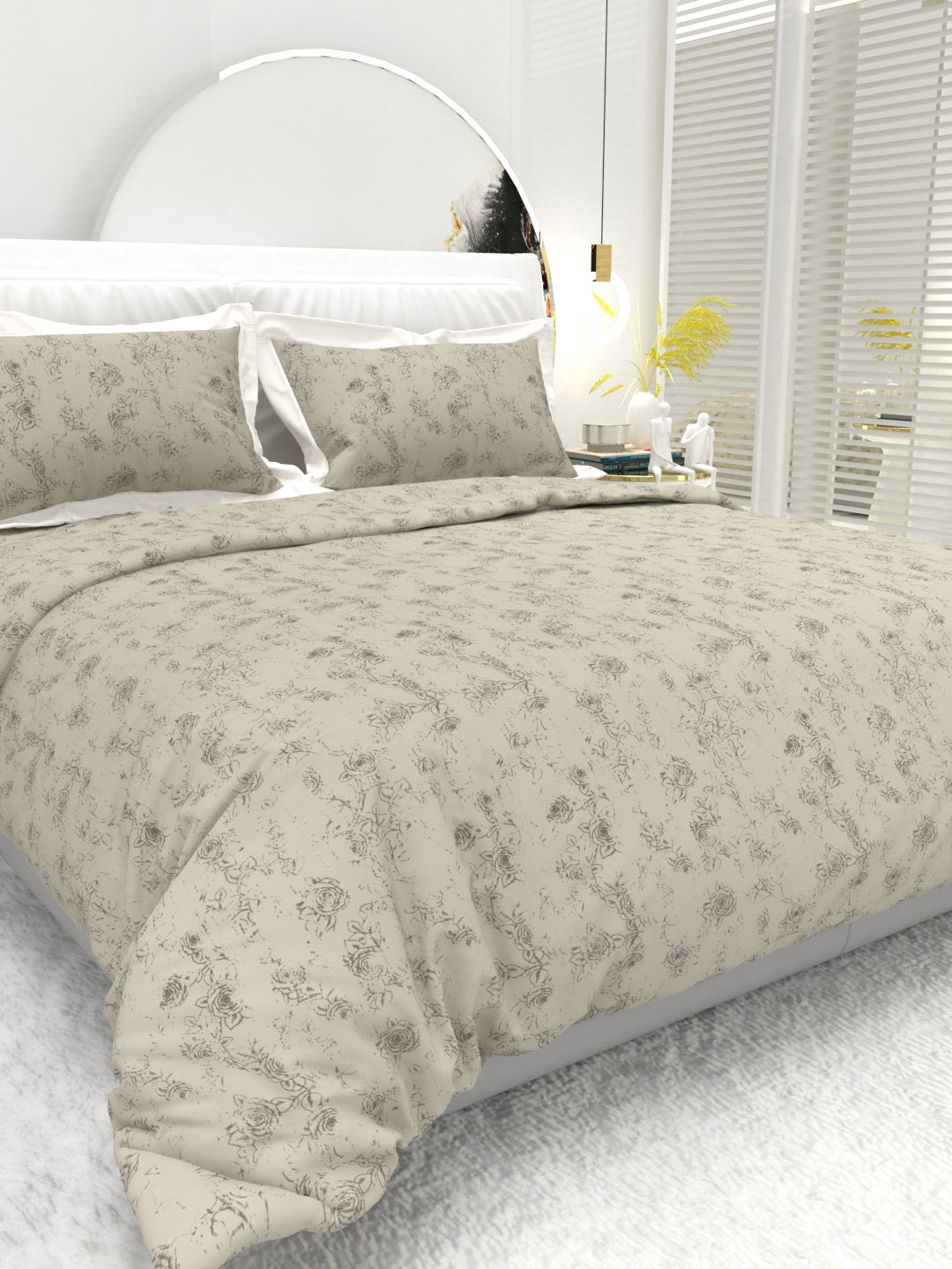 Carnation King Size Bedsheet Set with Contrast Border -Taupe