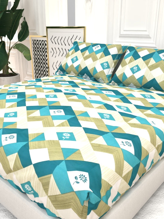 Clay Double Bed Pure Cotton Sheet Set - White & Blue