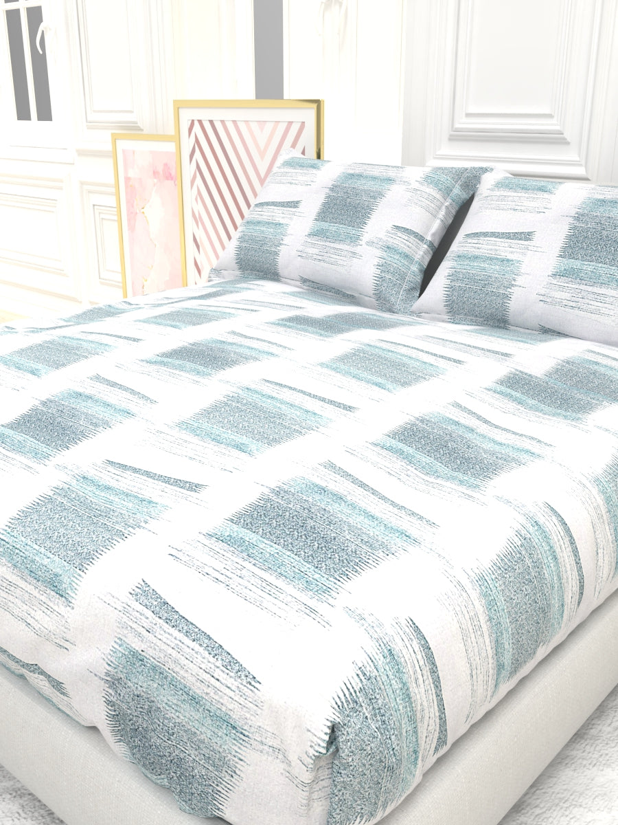 Georgia Double Size Satin Twill Bedsheet Set - Ivory & Blue