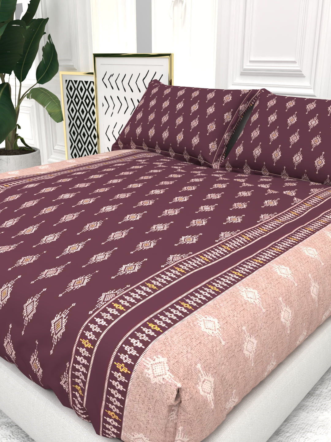 Bruno King Size Reactive Satin Bedsheet Set - Wine