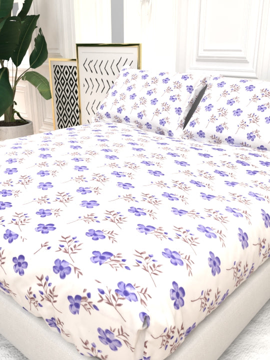 Clay Double Bed Pure Cotton Sheet Set - White & Blue