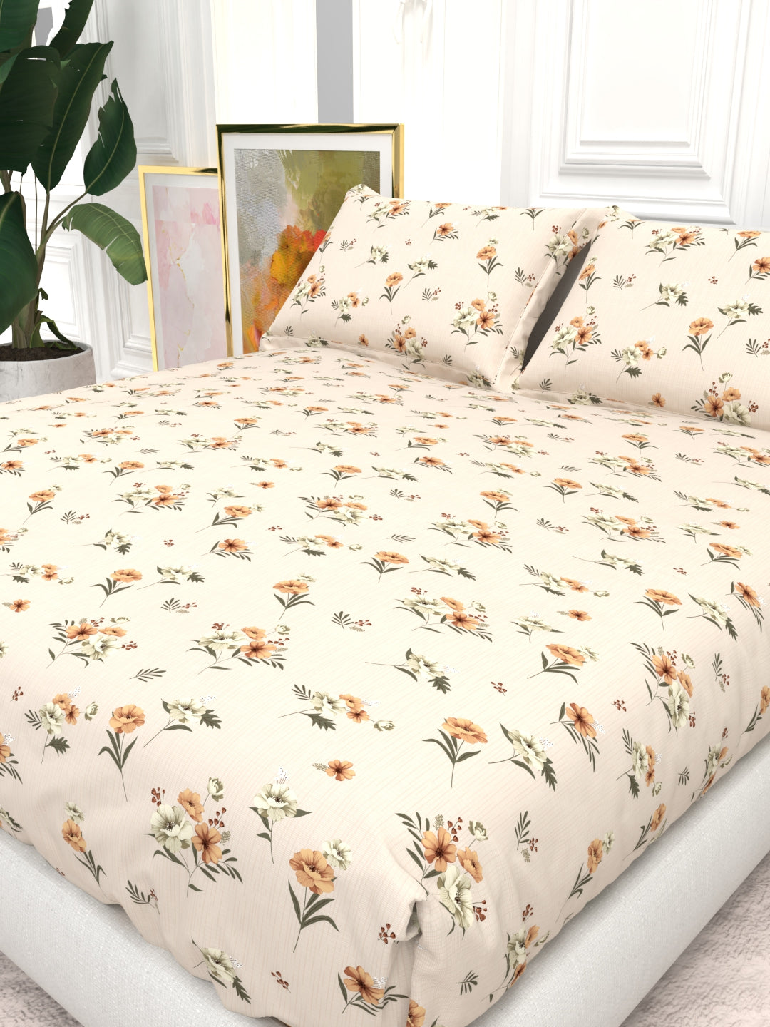 Cider Double Bed Micro-Cotton Sheet Set - Sand & Coral