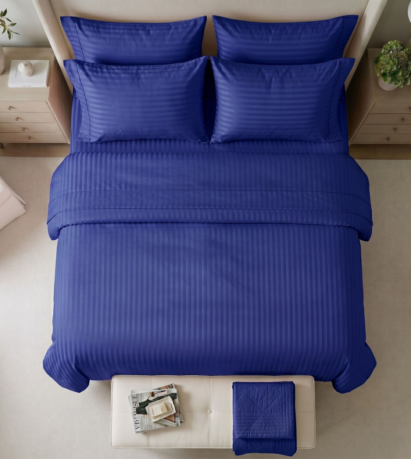 Sapphire 3-Piece 100% Cotton Satin Bedsheet Set - Ink Blue