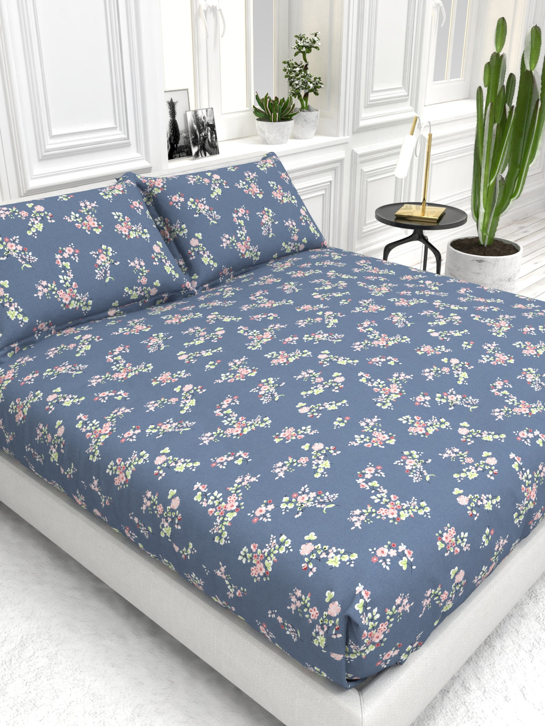 Cider Double Bed Micro-Cotton Sheet Set - Blue