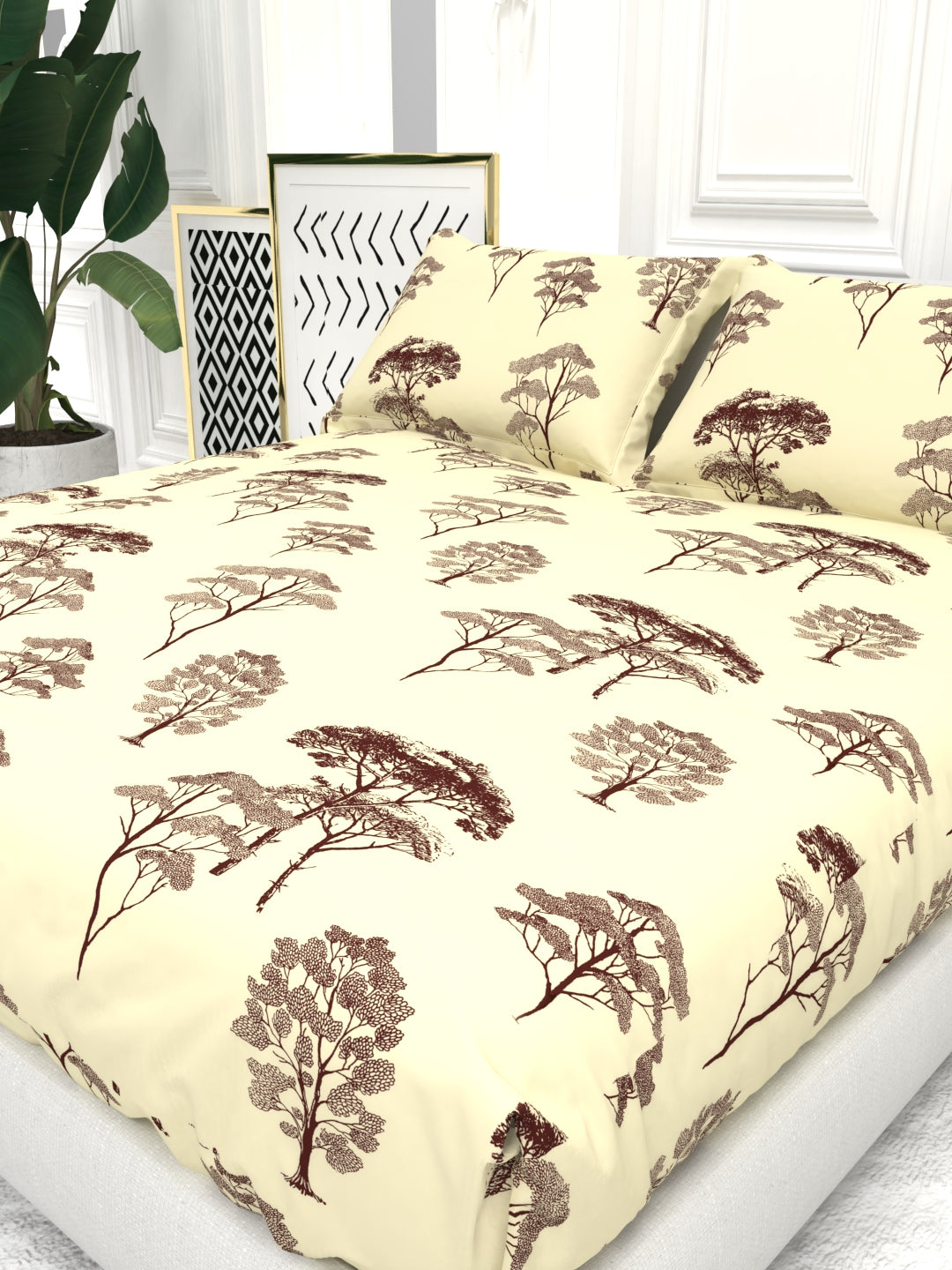 Bruno King Size Reactive Satin Bedsheet Set - Yellow Cream