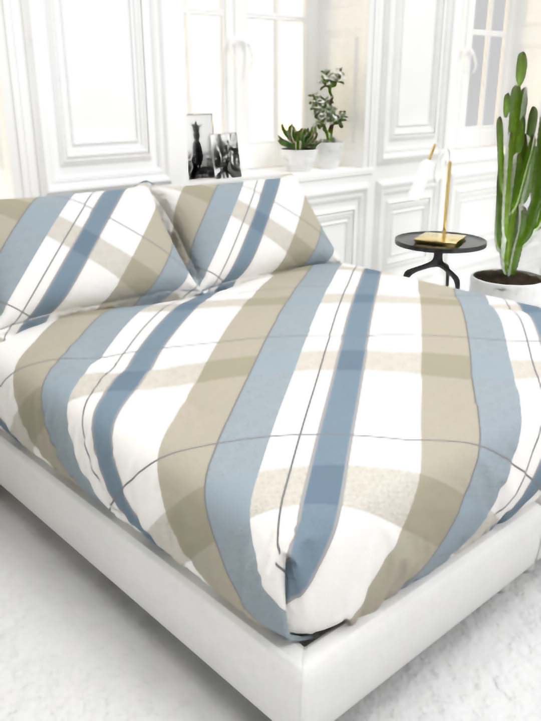 Cider Double Bed Micro-Cotton Sheet Set - White Gray