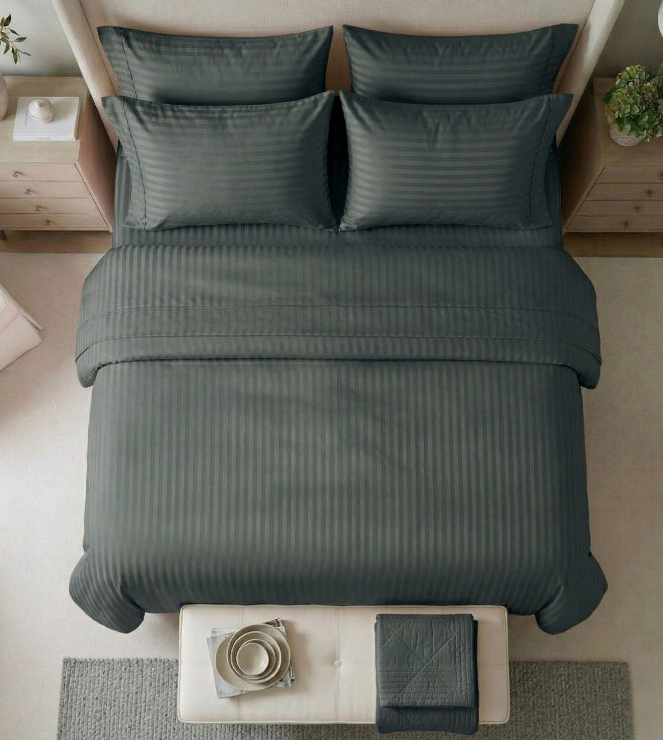 Sapphire 3-Piece 100% Cotton Satin Bedsheet Set - Grey