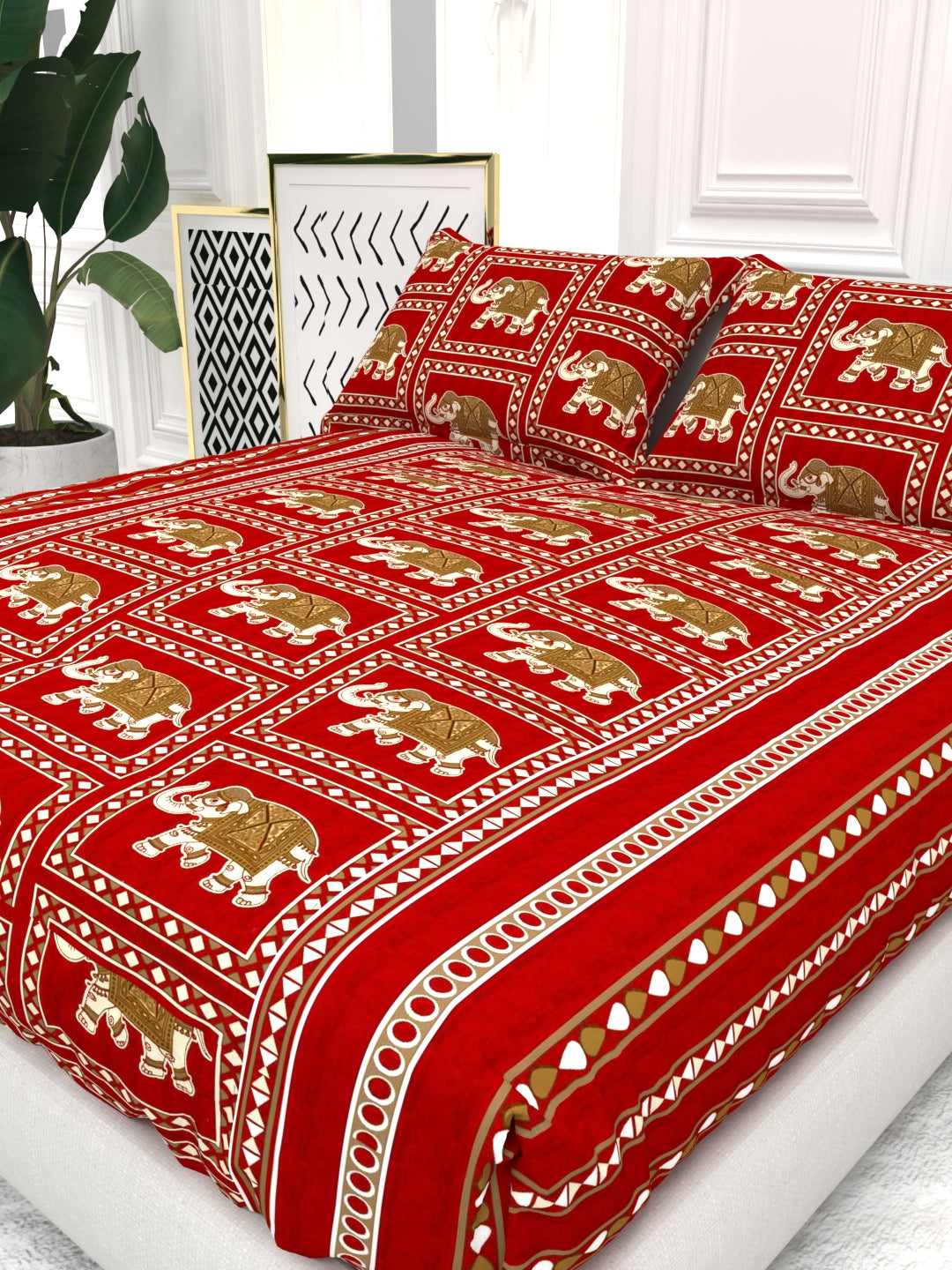 Bruno King Size Reactive Satin Bedsheet Set - Crimson